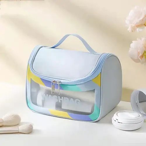 Wholesale Custom Little Yellow Duck Hanging Best Make Up Bag TPU Open Cover Travel Cosmetic Organizer